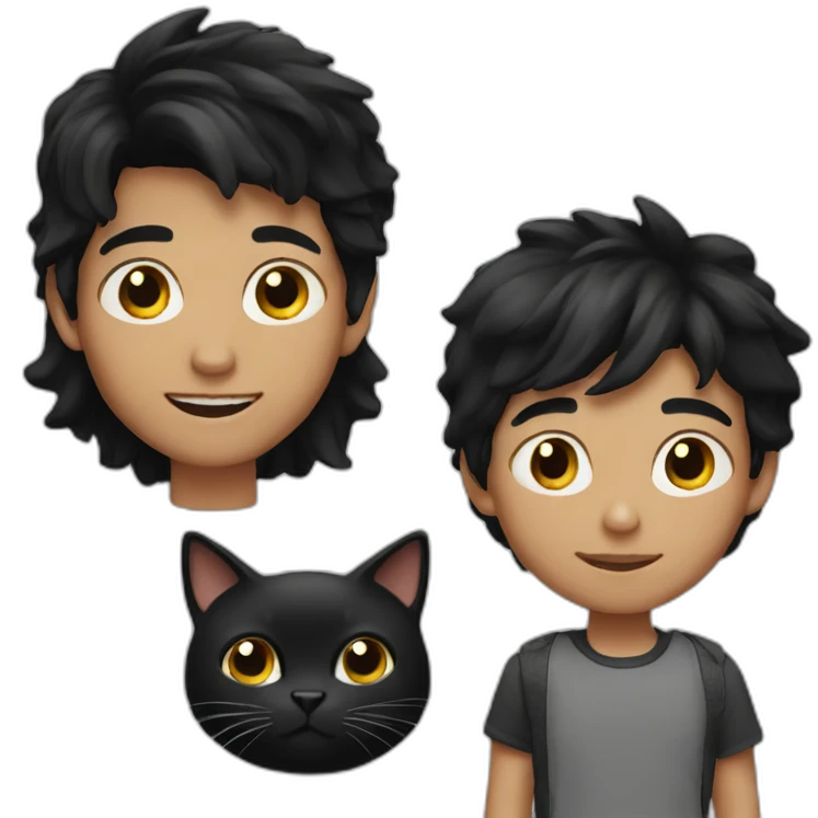 black-haired boy with black cat emoji