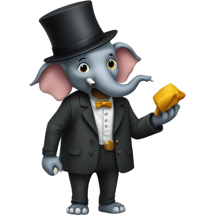 robber stealing elephant wearing a top hat  emoji