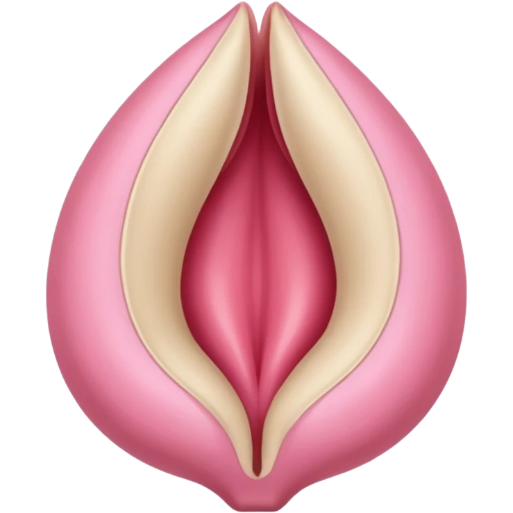 beige and pink vulva appearing moist, round pink clitoris at the top, no face, make it narrow and slim, beige on outside, pink on inside emoji
