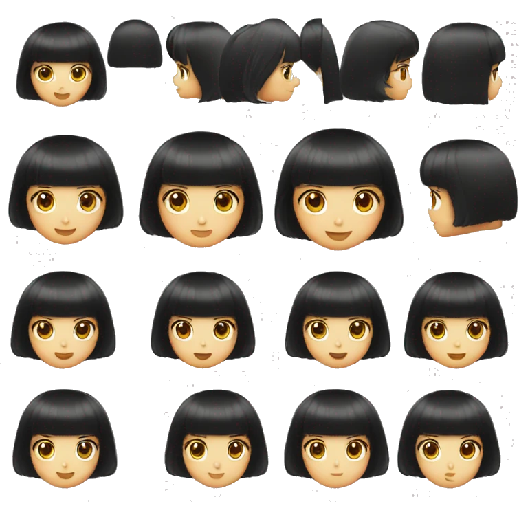 young girl, black bob haircut with bangs, fair skin emoji