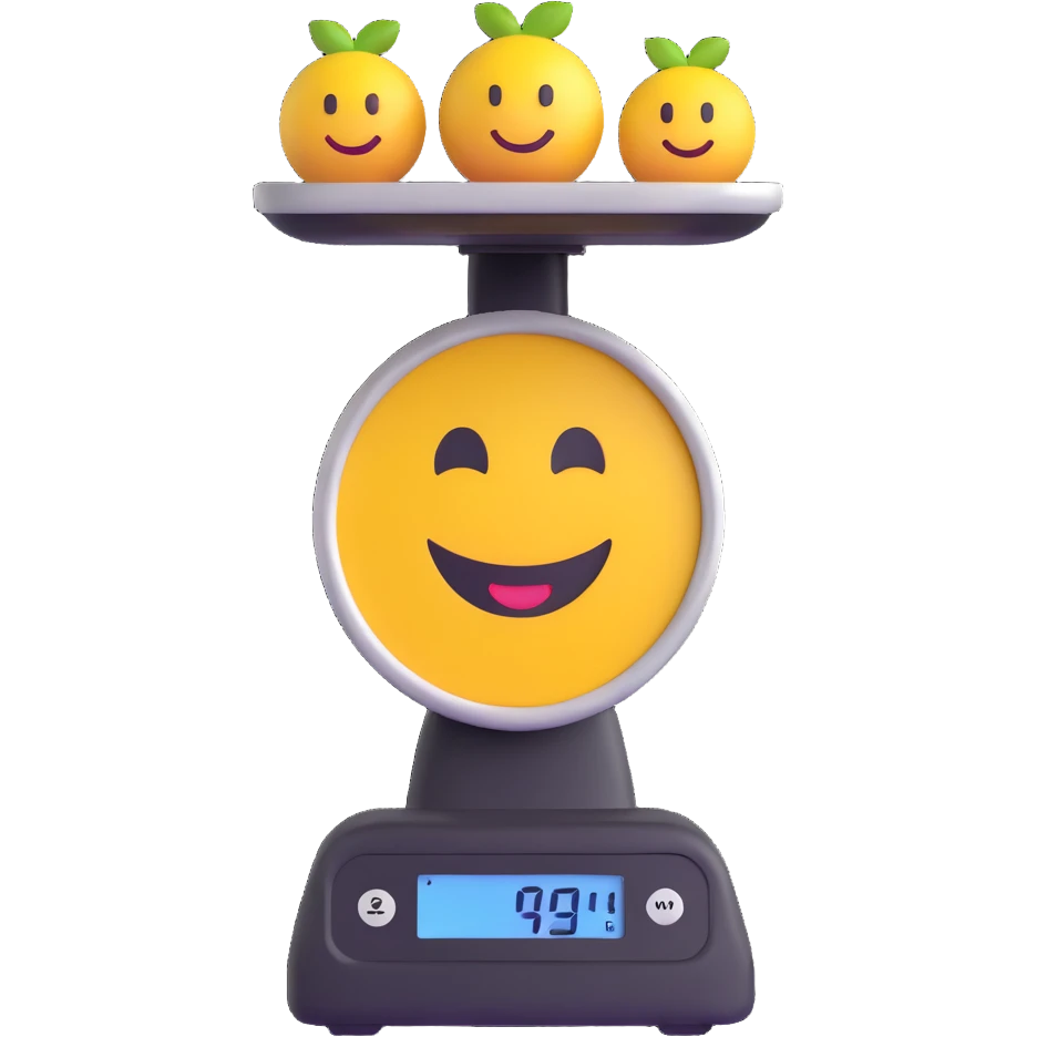kitchen scale with a cheerful smiley face on the display emoji