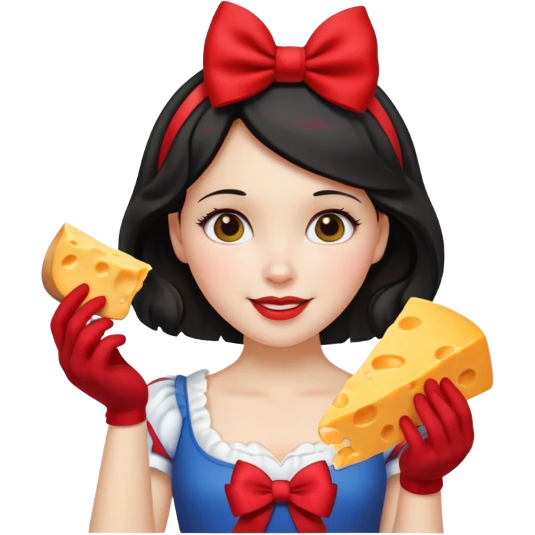 Happy Snow White red bow holding wedge of cheese emoji