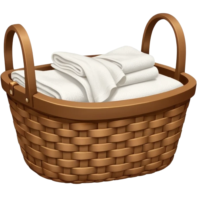 A woven Brown basket with fresh washed linen, white towels  emoji