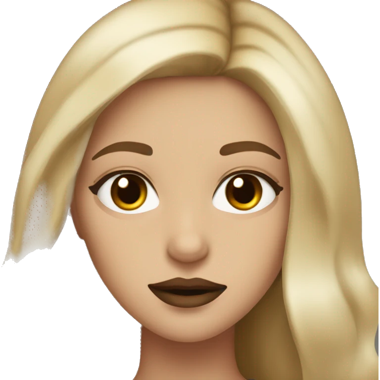 pretty girl with dark brown hair with blonde streak and hazel eyes and brown lipstick  emoji