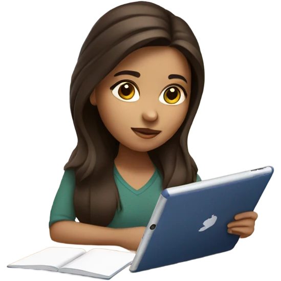 Brunette Girl studying with iPad emoji