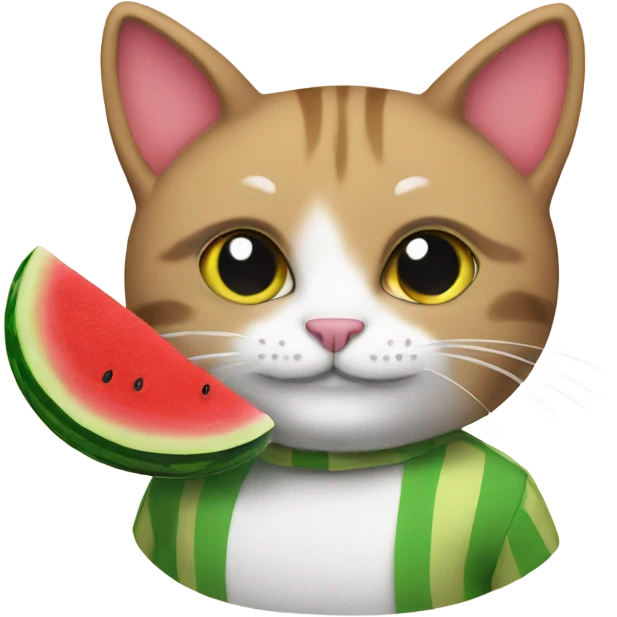 cat with watermelon coloring book emoji