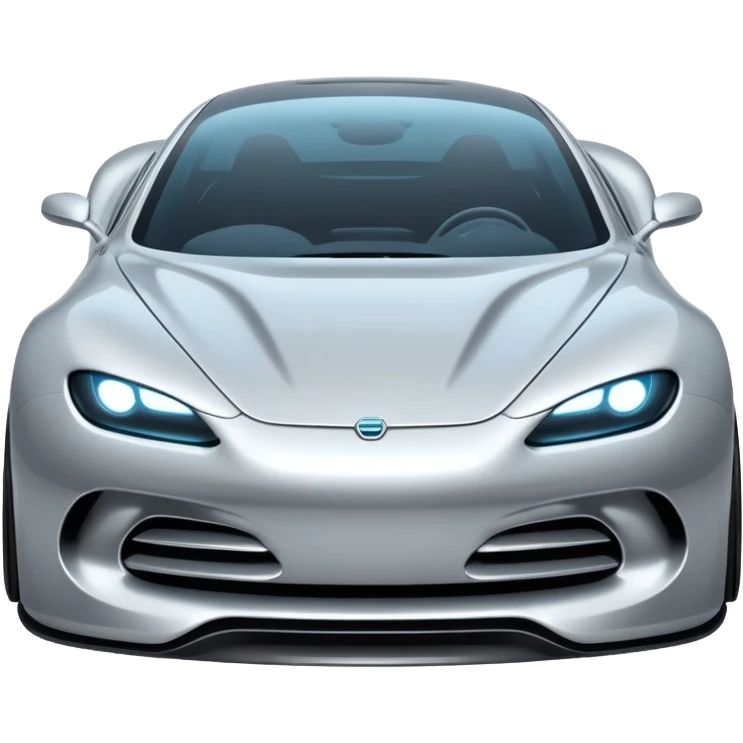 A low-profile futuristic car emoji made of polished silver chrome, wide body stance, smooth aerodynamic shape, glossy metallic surface, soft reflections, luxury swag aesthetic, minimal details, iOS emoji style, centered on clean white background, studio lighting emoji