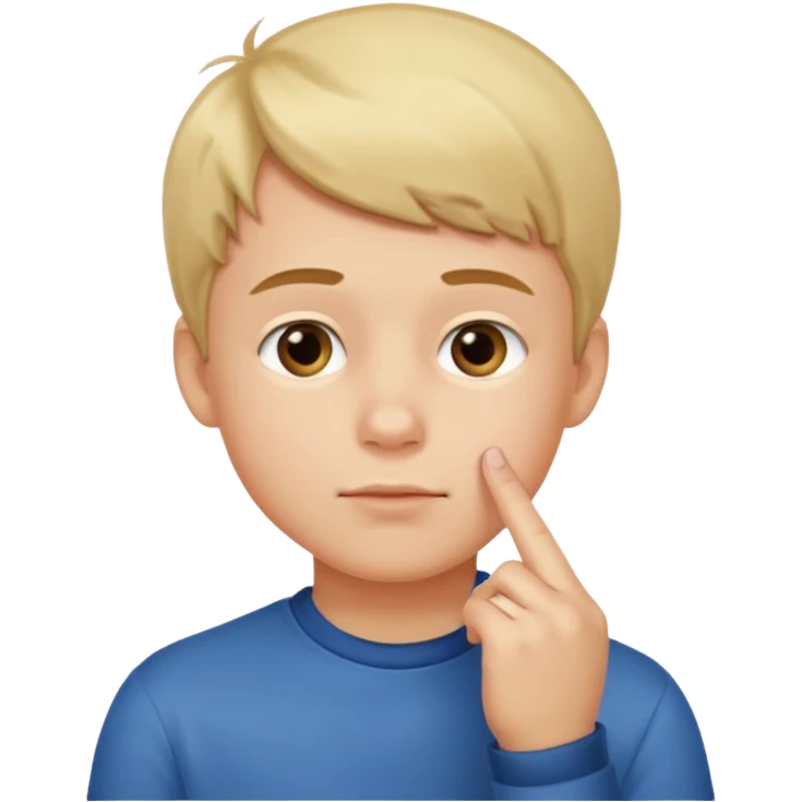 Boy putting his finger on the edge of his chin emoji