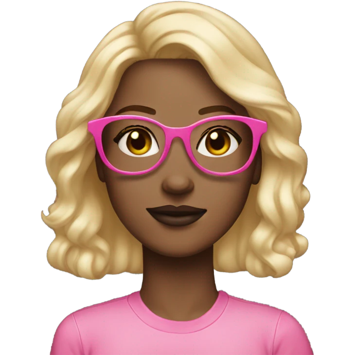 blonde with brown eyes wearing pink glasses light-skinned and pink lips and freckles  emoji