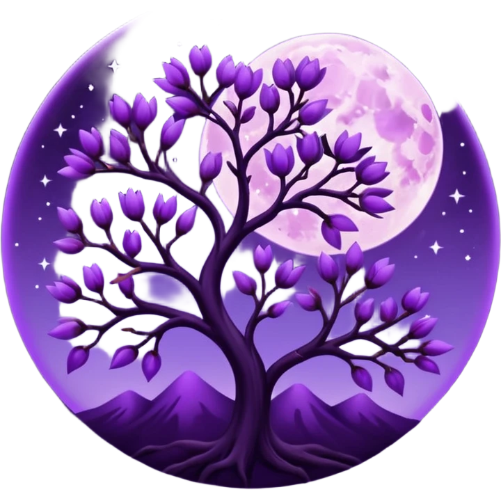 dark purple blossom with a purple Moon emoji