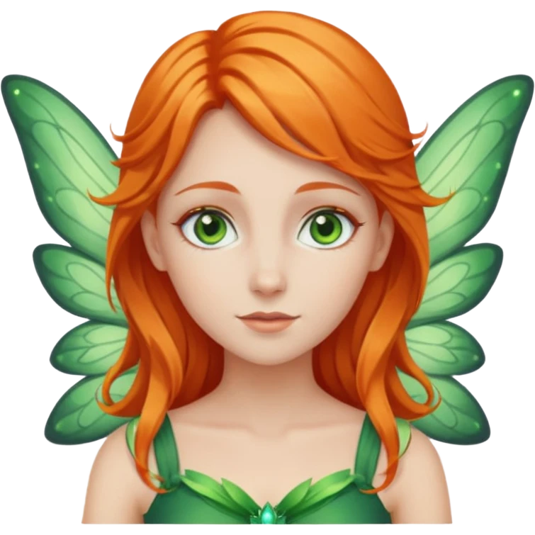 white woman, orange hair, green eyes, fairy emoji