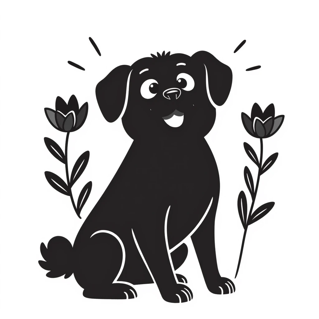 black pug sitting with flowers in the background emoji