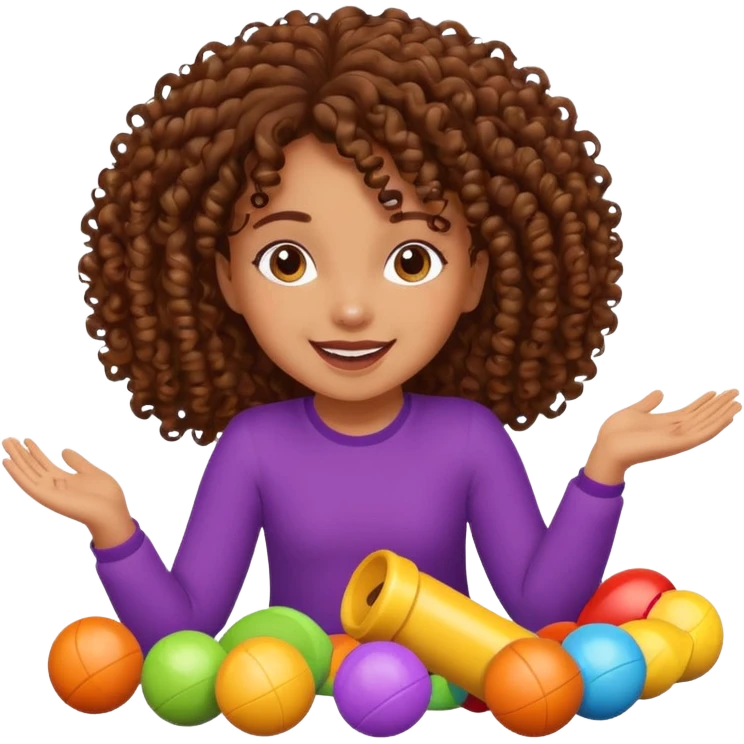 brown girl with curly hair playing with toys on the floor emoji