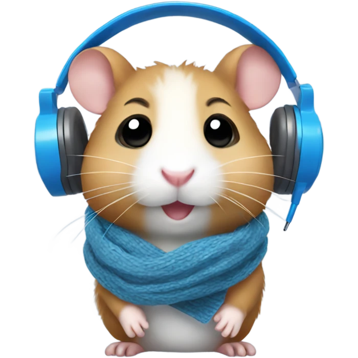 A hamster with a scarf and cute blue headphones emoji