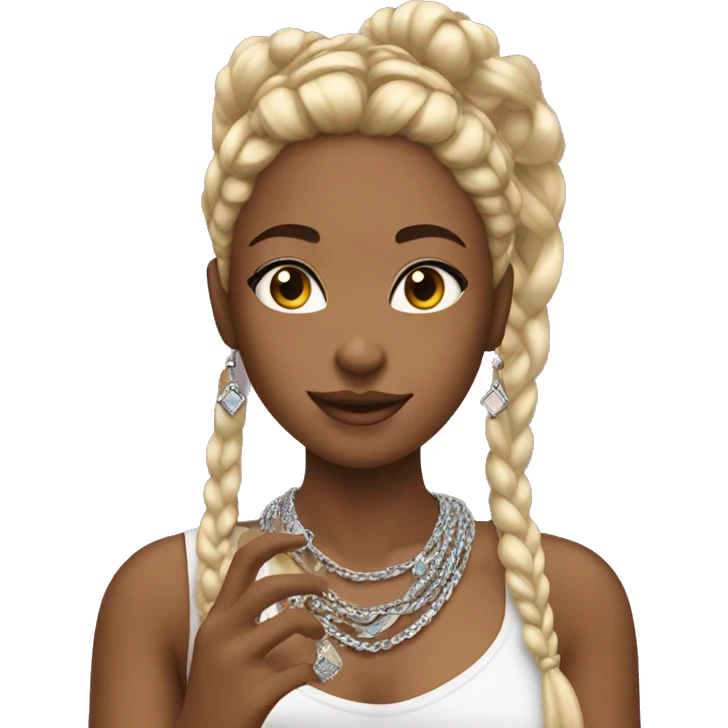 Girl with braids taking selfie with jewelry emoji