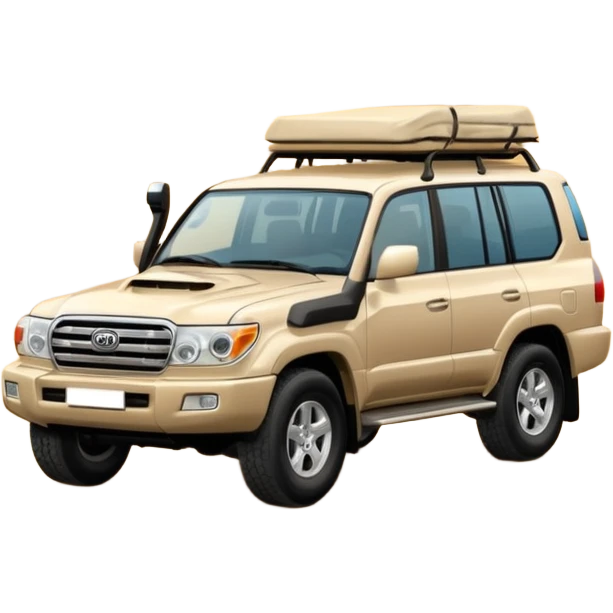 a Land Cruiser 2007 in desert sand with 'Doha' written in playful emoji font emoji
