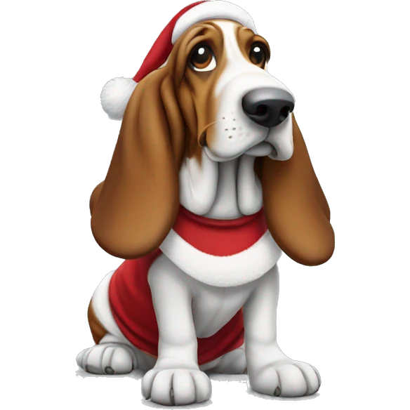 Basset hound wearing Santa suit emoji