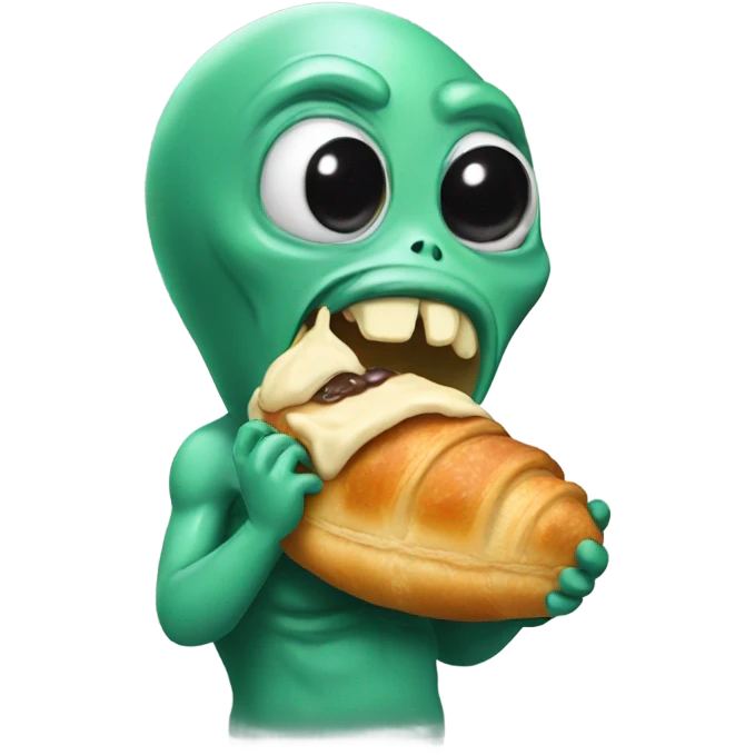 alien eating croissant emoji