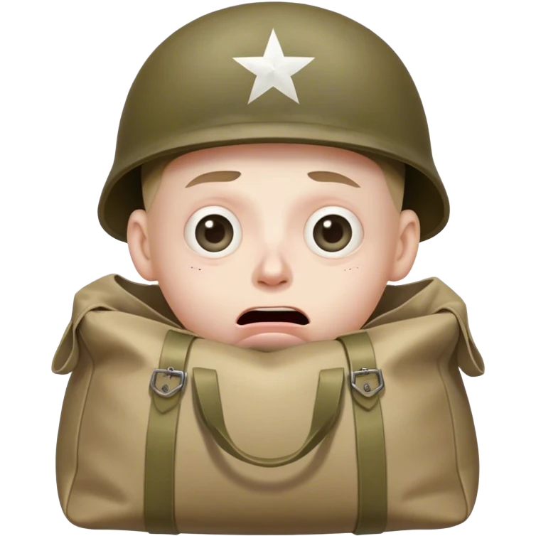 Traumatized WWII Soldier, eyes glazed over with big bags underneath, mouth slightly open emoji