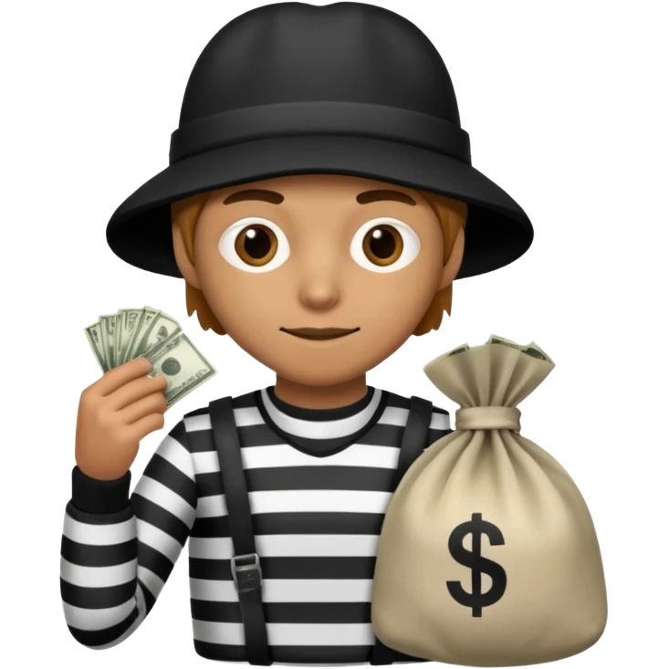 A emoji of a person wearing a robber outfit and a Money Bag emoji