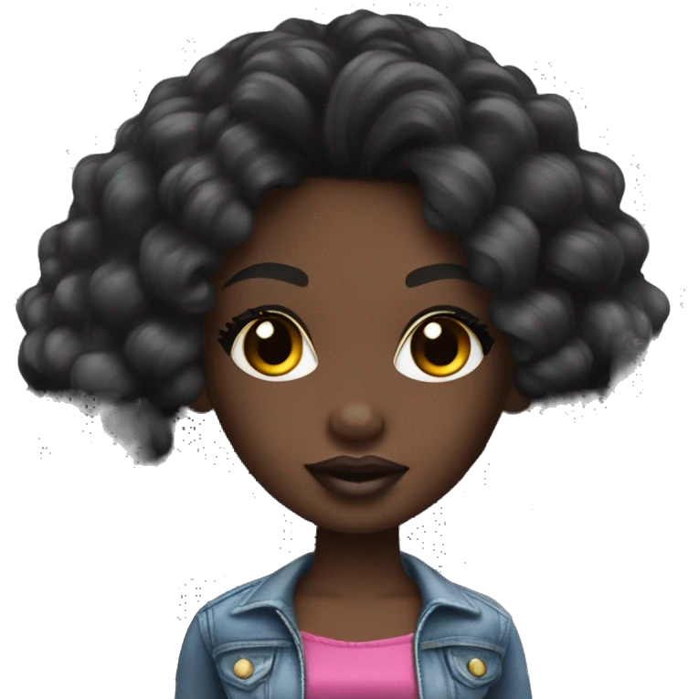 darkskin bratz doll with lip gloss and dark hair with edges  emoji