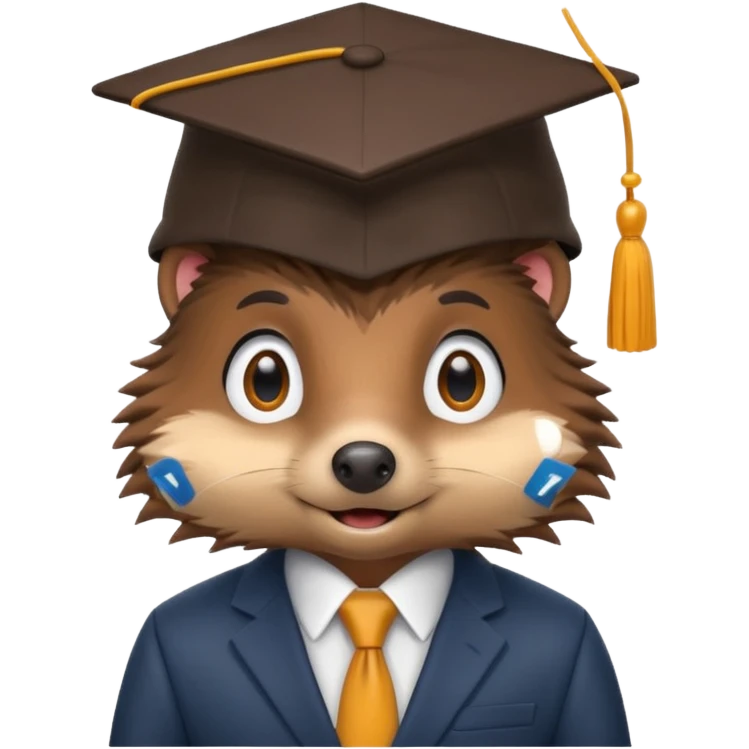 A hedgehog student dressed in a suit and wearing a square academic cap. emoji