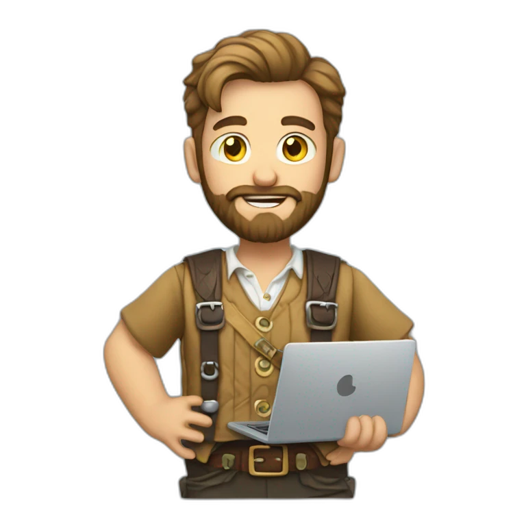 bearded man with lederhosen and laptop emoji