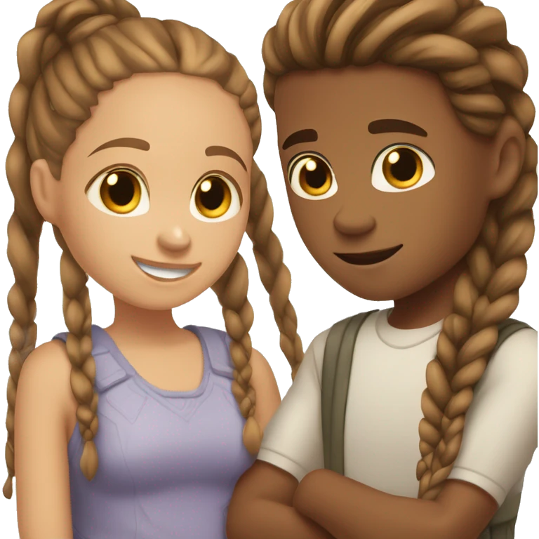 Girl with light skin and medium brown hair hugging tall caramel skin boy with cornrows  emoji