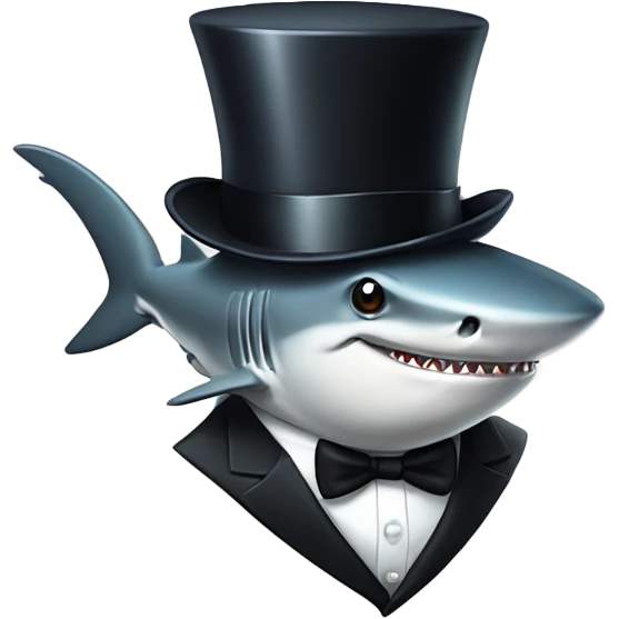 Shark with a top hat and tuxedo and a monocle emoji