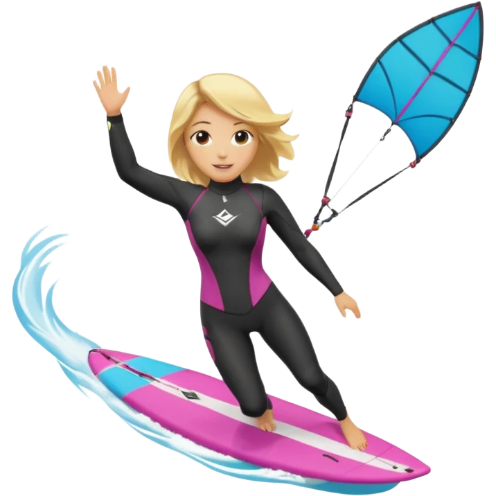 Kitesurfing blond ladie showing kite and board emoji