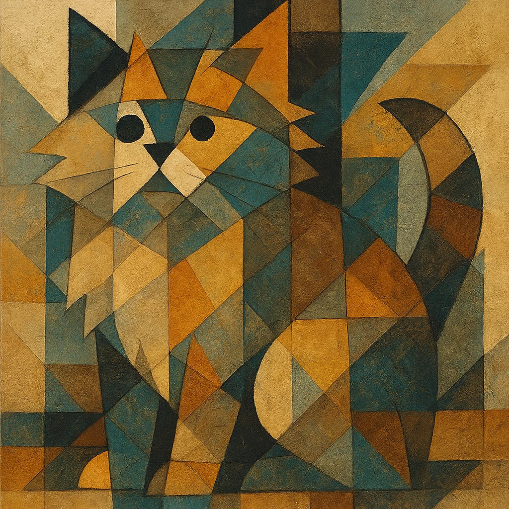 fluffy, geometric shapes, cubist abstraction style emoji