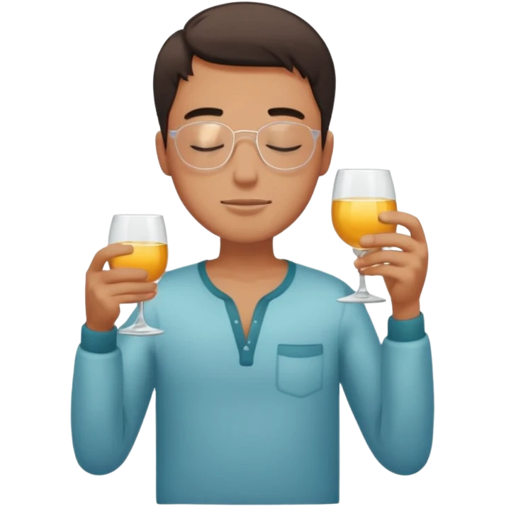 So excited guy full body, closed eyes, with glass emoji