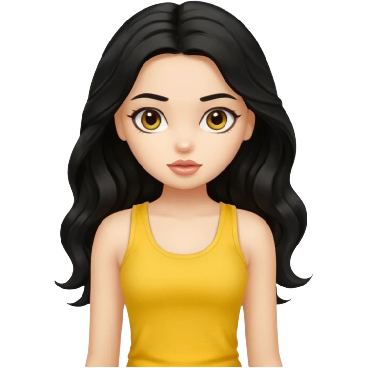 a pretty bratz girl with long wavy black hair in a yellow tank top emoji
