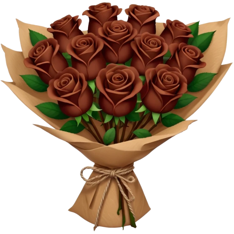 Bouquet of the darkest  brown roses in a paper package covered emoji