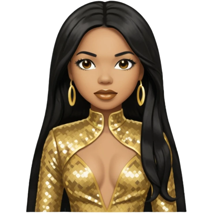 Tenitra Michelle Williams, R&B Singer from Destiny's Child with long black hair, gold sequin outfit, medium dark skin emoji