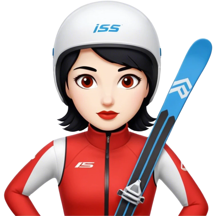 Ski racer woman red white dress black hair  emoji