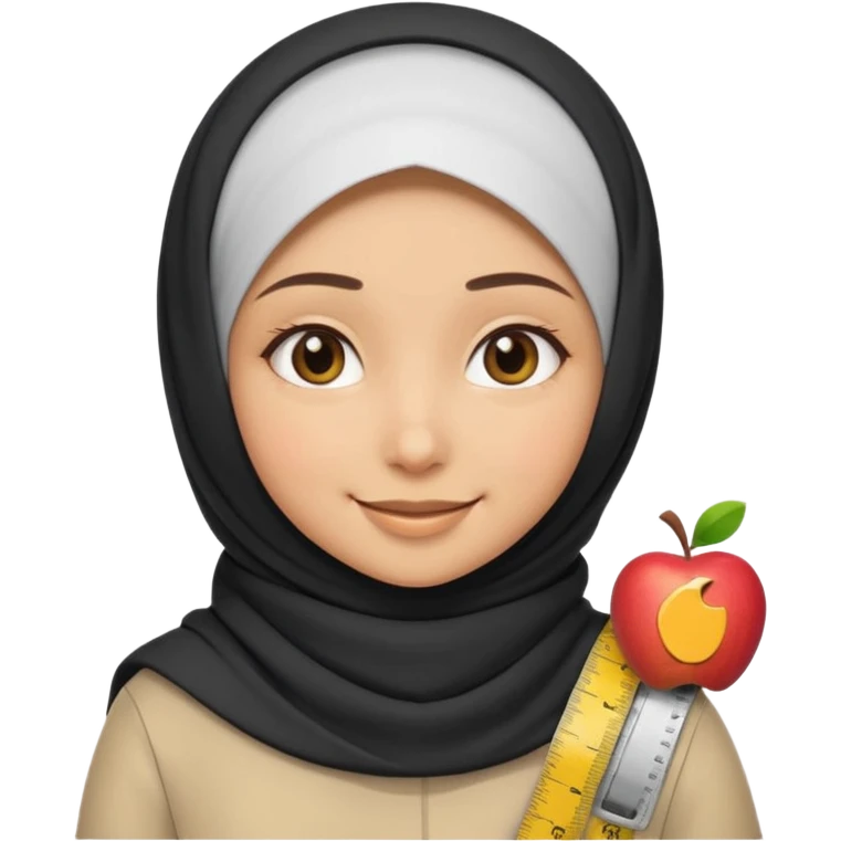 a smiling hijab girl with a measuring tape around her neck, Apple emoji style emoji
