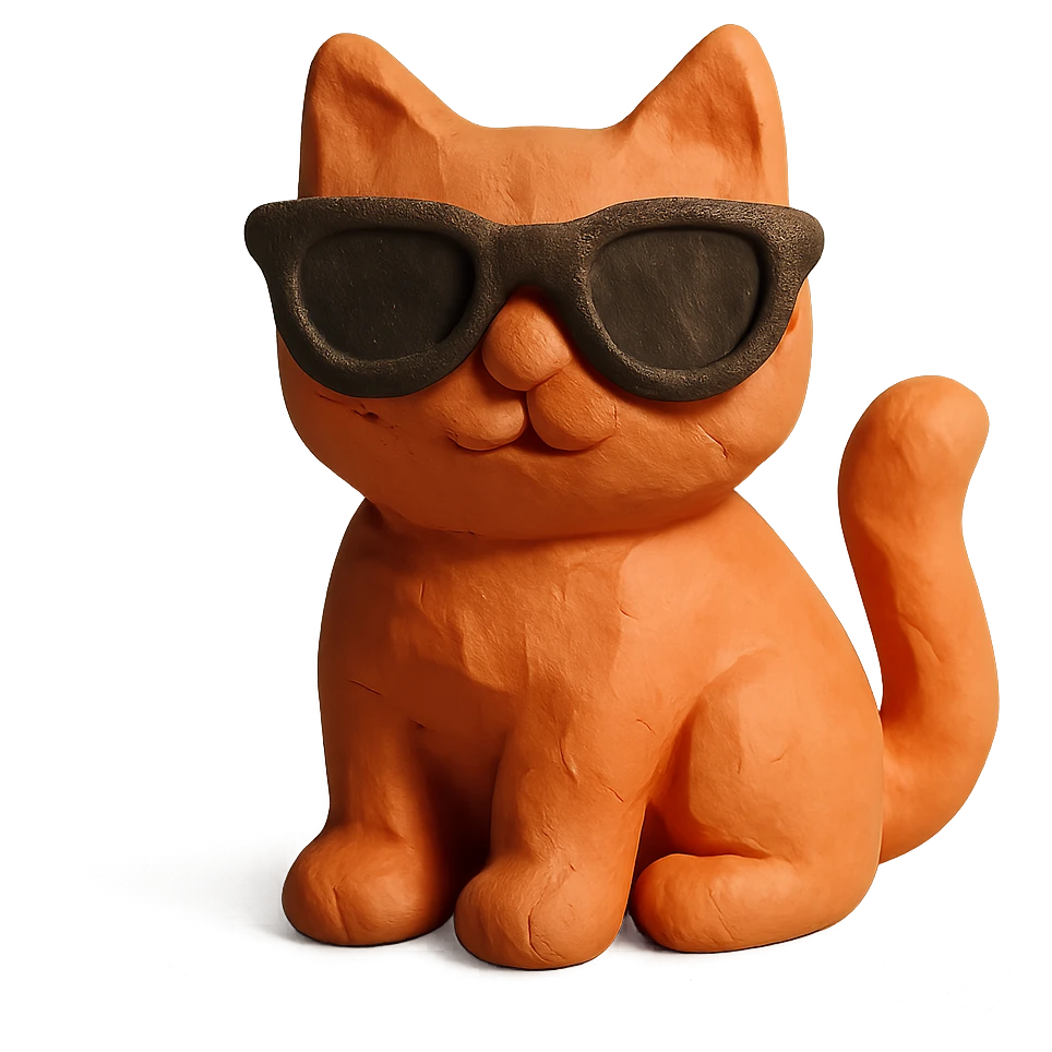 claymation style cat with sunglasses emoji