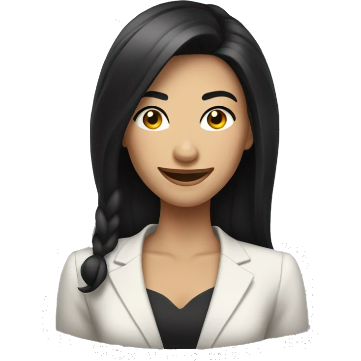 woman long black hair and well dressed doing wink with the eye smiling emoji
