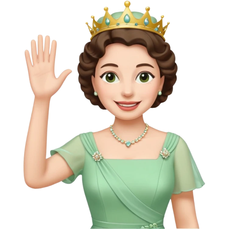 Queen Elizabeth waves in pastel green clothes emoji