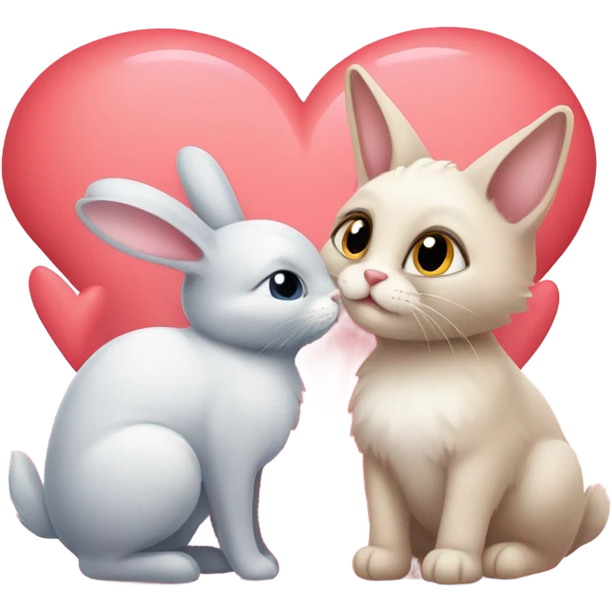 Two different cute animal couple love with heart emoji