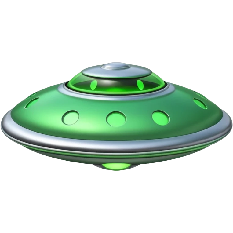 UFO flying saucer, green lights, cartoon sci-fi emoji, no background emoji