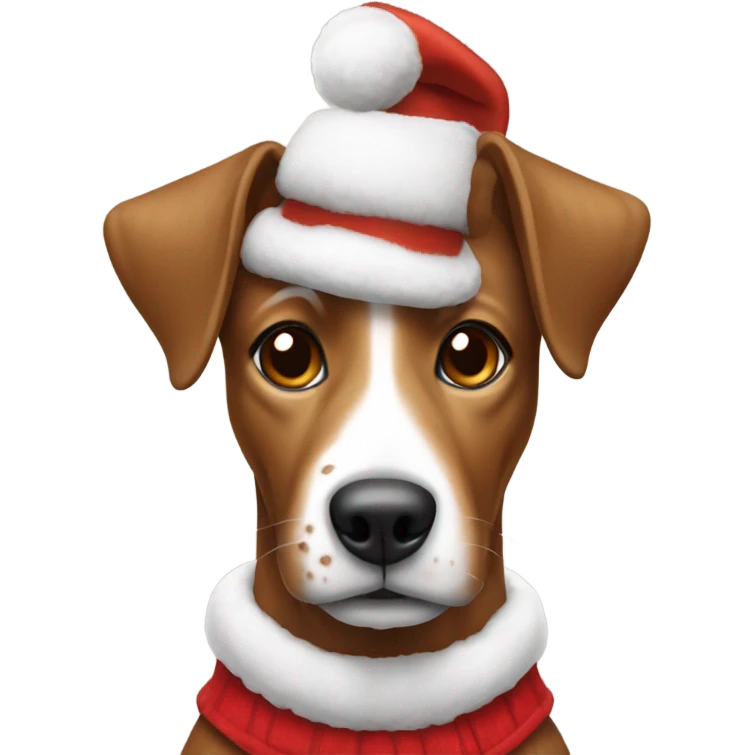 Brown dog with white on face in Christmas outfit  emoji