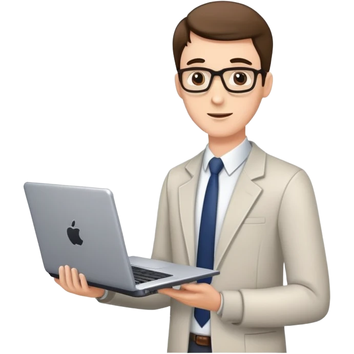 male teacher holding a laptop, teaching online emoji