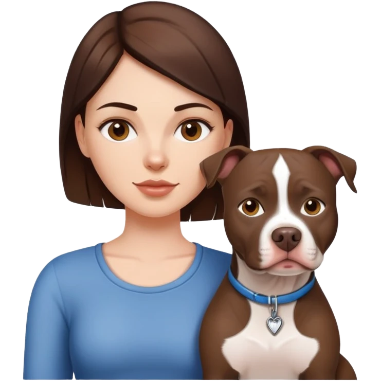 White girl with dark  brown hair with her pitbull dog emoji
