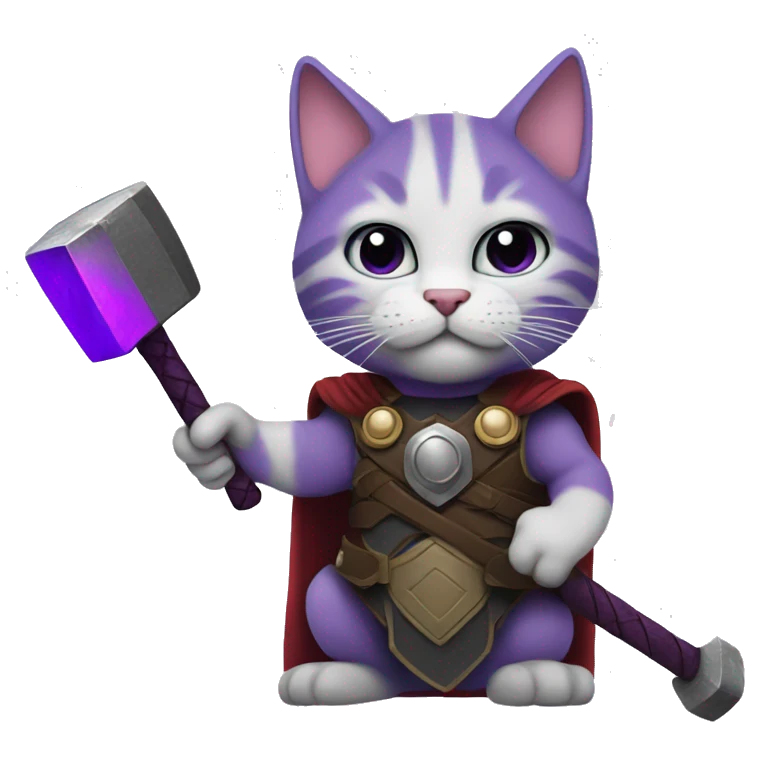 Thor as purple colored cat with hammer emoji