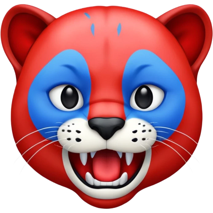 Half red half blue panther face with mouth open  emoji