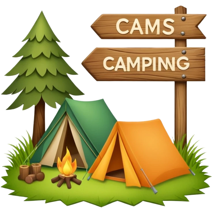 Camping sign of grass made of felt texture, scrapbooking style, transparent background emoji