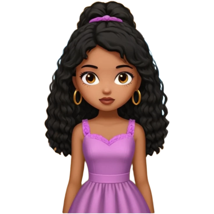 a pretty bratz dusky girl in a train with black shaggy hair emoji