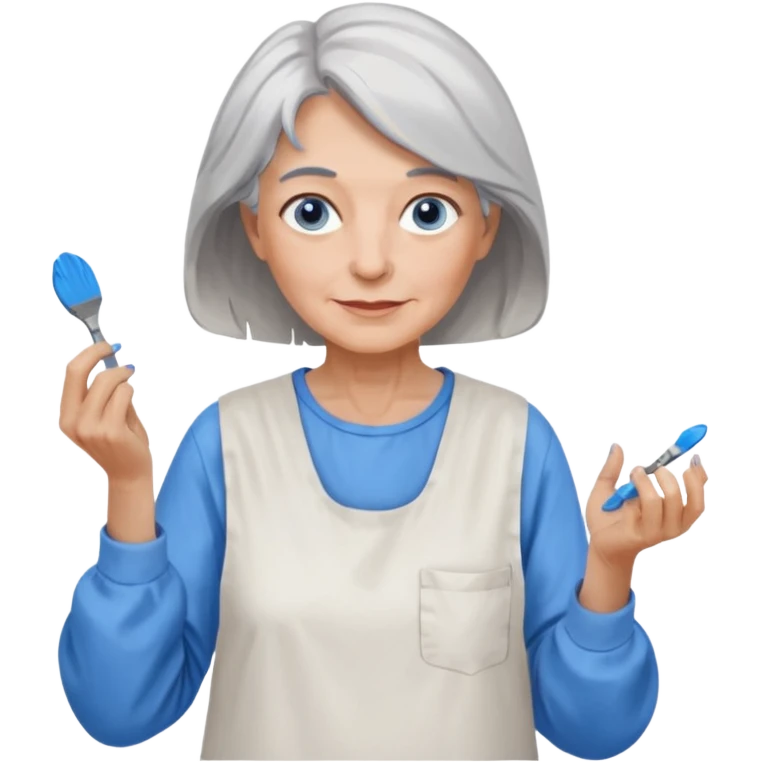 FEMME 65 ET PLUS CHEVEUX GRIS, YEUX BLEU ARTISTE PEINTRE  emoji